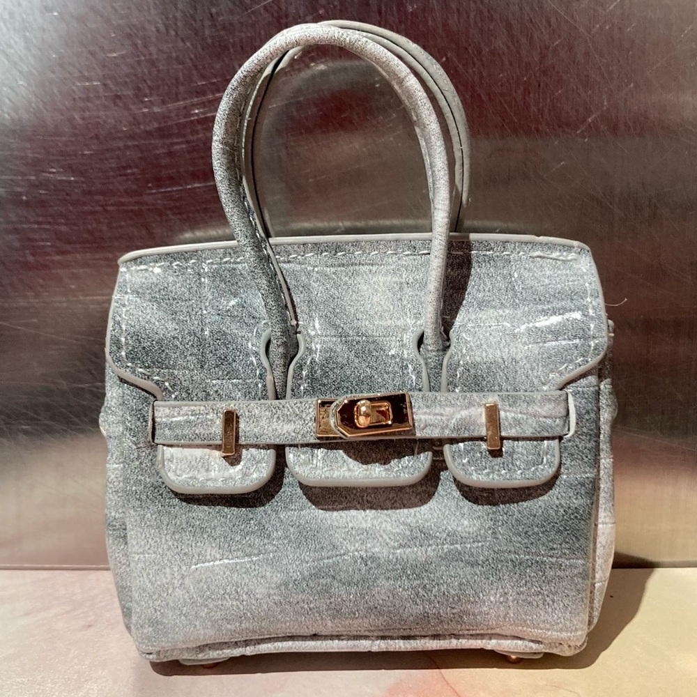 🐊👜 Handmade Mini Grey Faux-Crocodile Birkin AirPods Tote Bag Charm Miniature